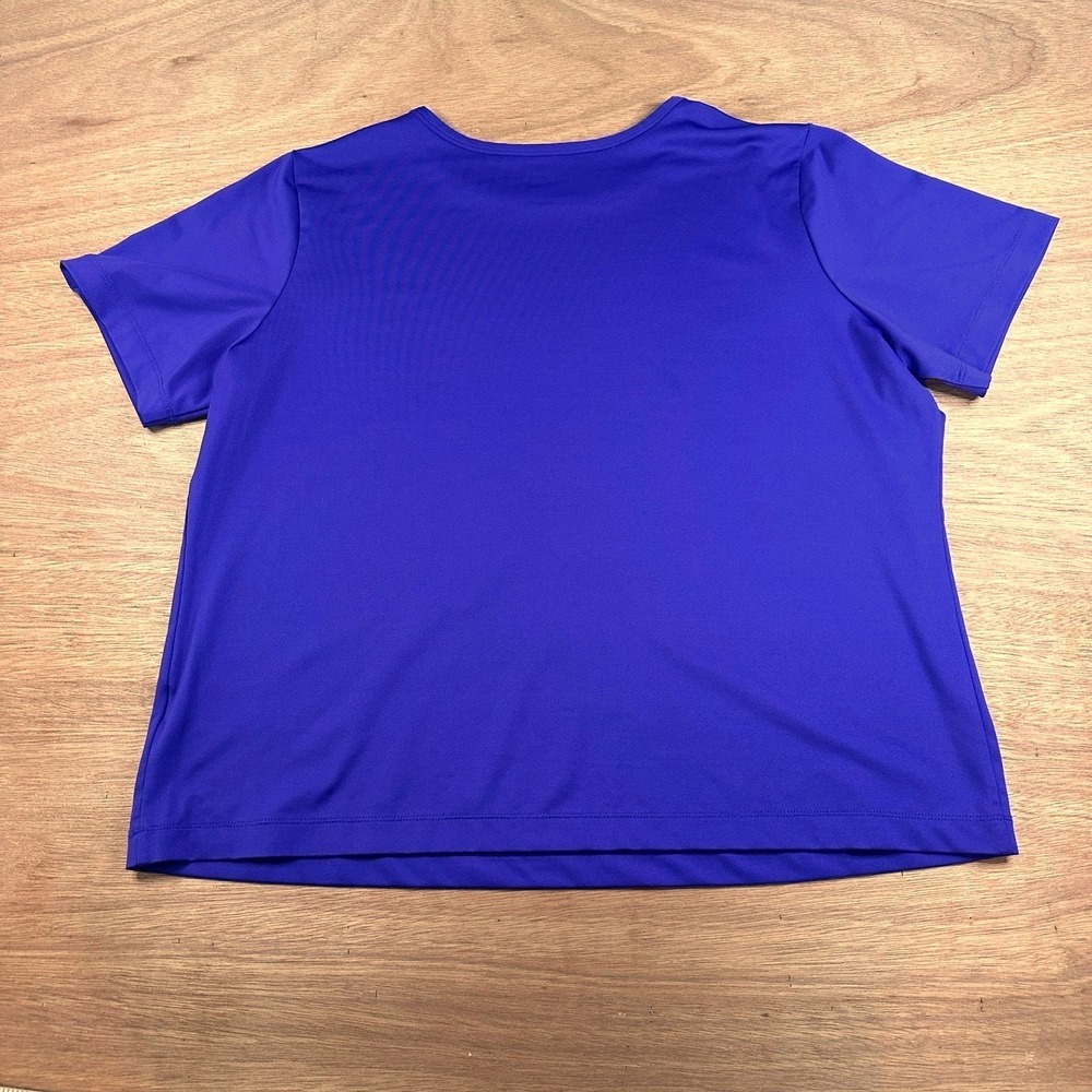 Susan Graver Essentials Top Womens 1X Purple Stretch Short Sleeve Knit Blouse